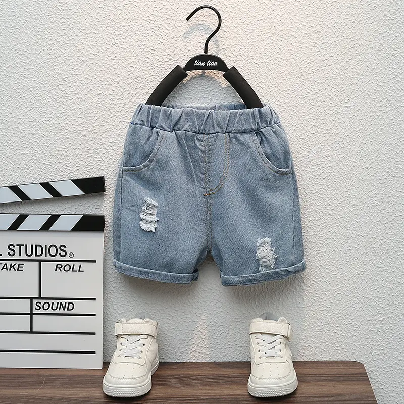 Children Cotton Polo Short Sleeve Suit White Blue Shorts - Image 5