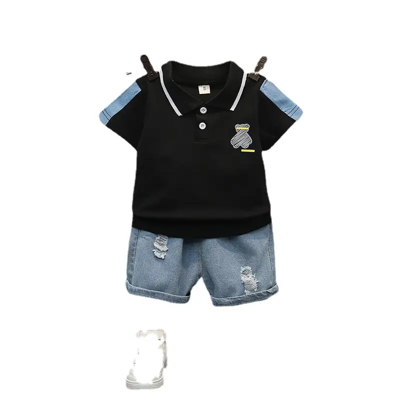 Children Cotton Polo Short Sleeve Suit White Blue Shorts - Image 6