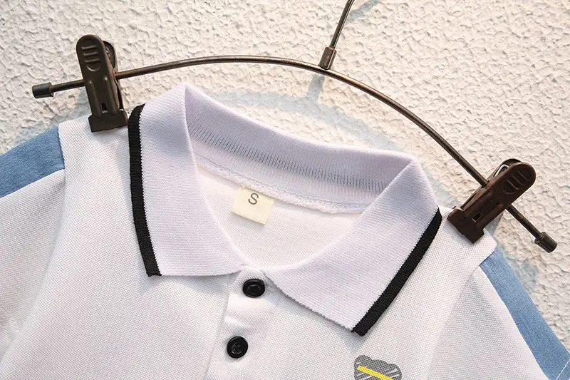 Children Cotton Polo Short Sleeve Suit White Blue Shorts — feature 13