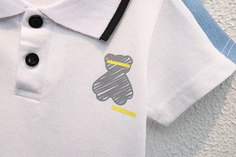 Children Cotton Polo Short Sleeve Suit White Blue Shorts — feature 15