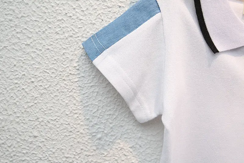 Children Cotton Polo Short Sleeve Suit White Blue Shorts — feature 16