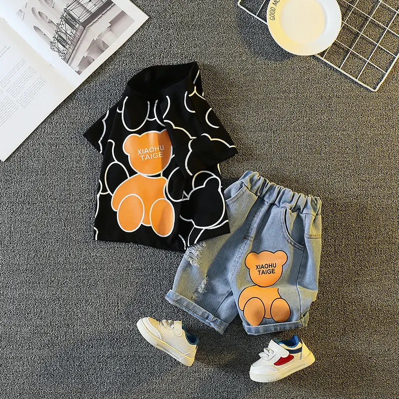 Children Cotton Printed T-Shirt Shorts Set Summer Boys Girls
