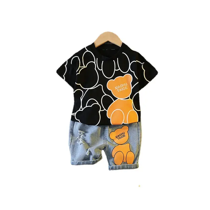Children Cotton Printed T-Shirt Shorts Set Summer Boys Girls
