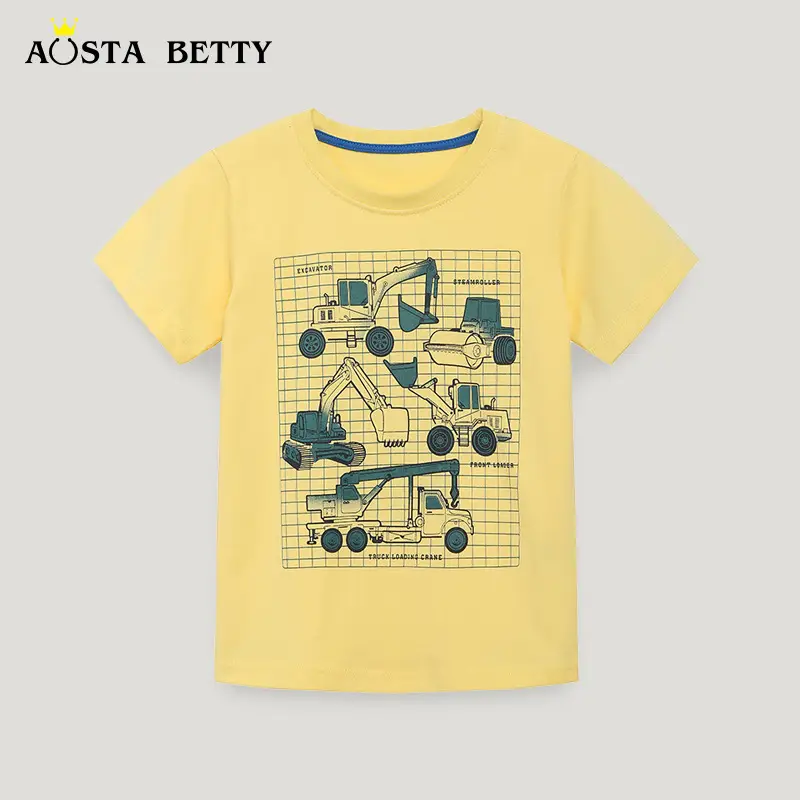 Yellow Cotton Round Neck T-Shirt for Kids Summer - Image 2