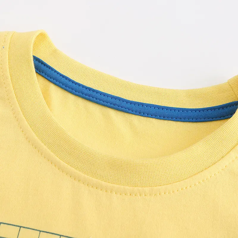 Yellow Cotton Round Neck T-Shirt for Kids Summer - Image 4