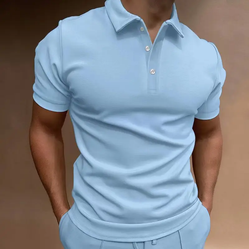 Men's Light Grey Button-Up Polo Shirt Short Sleeve - Image 9