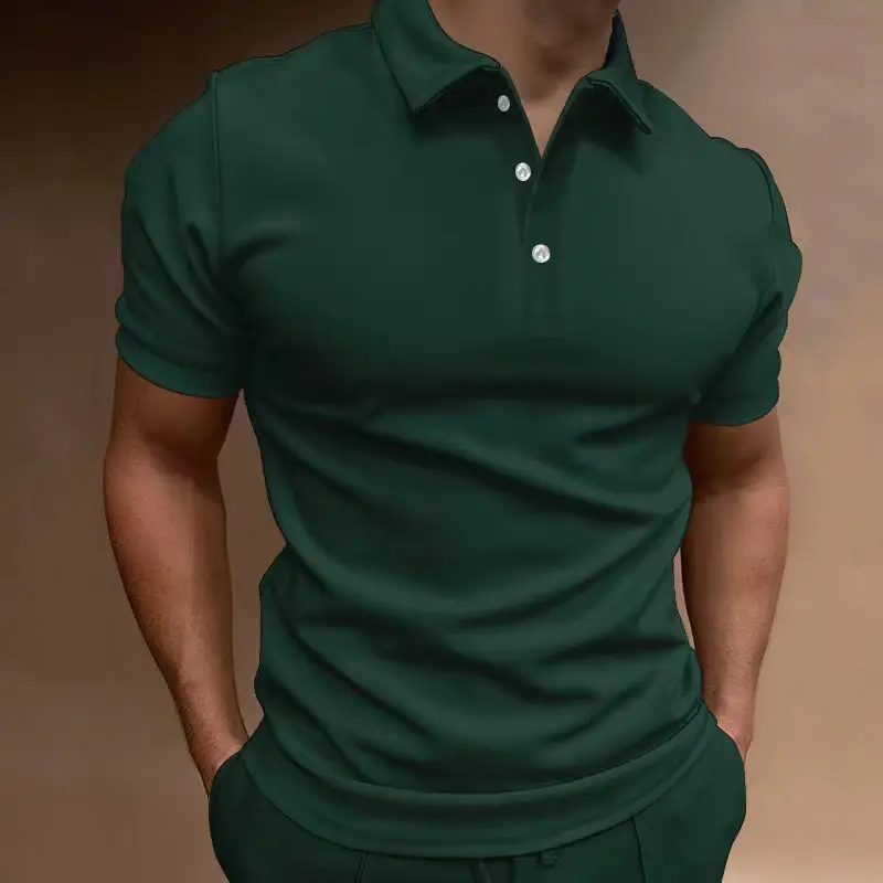 Men's Light Grey Button-Up Polo Shirt Short Sleeve - Image 10