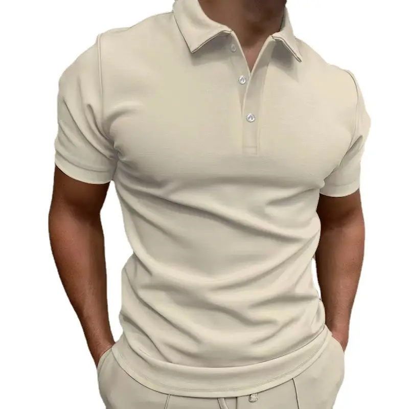 Men's Light Grey Button-Up Polo Shirt Short Sleeve - Image 12