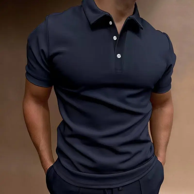Men's Light Grey Button-Up Polo Shirt Short Sleeve — feature 7