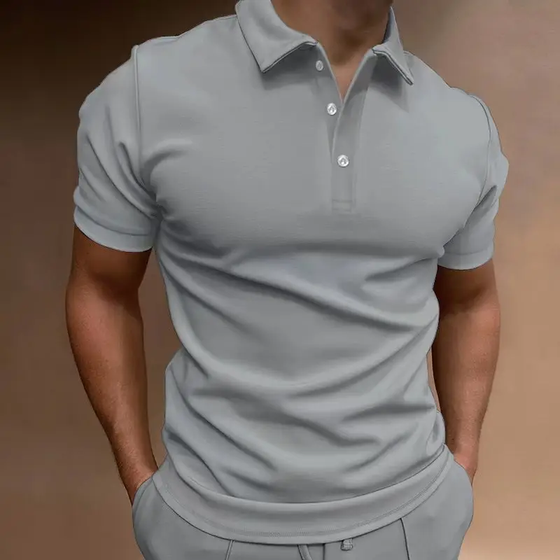 Men's Light Grey Button-Up Polo Shirt Short Sleeve — feature 9
