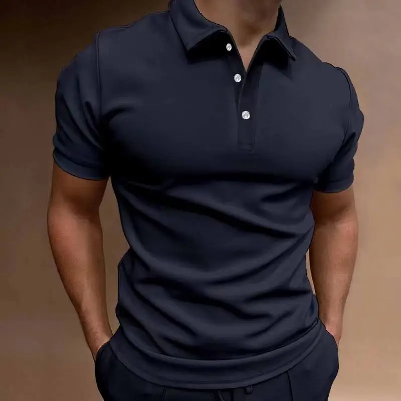 Men's Light Grey Button-Up Polo Shirt Short Sleeve — feature 2