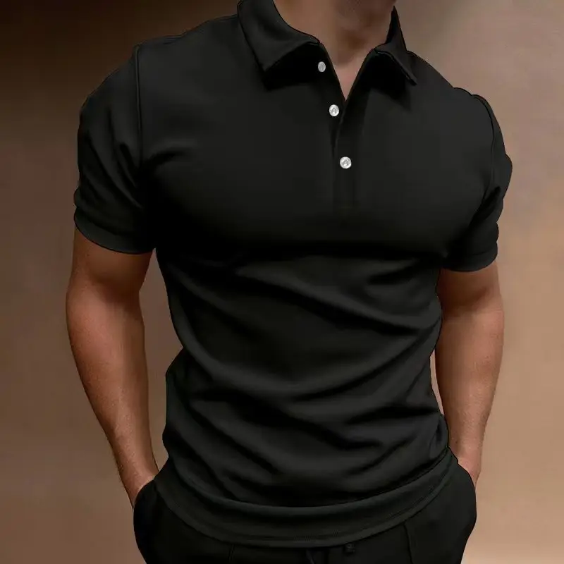 Men's Light Grey Button-Up Polo Shirt Short Sleeve - Image 2