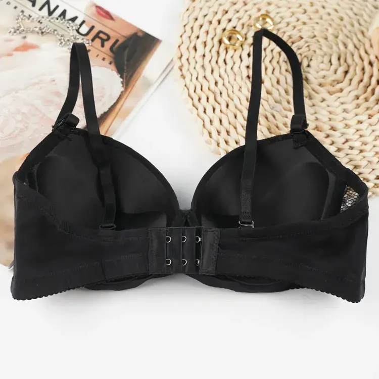 Black Lace Bra with Steel Ring Cup for Women - Image 3