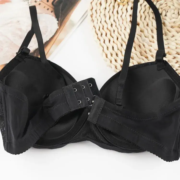 Black Lace Bra with Steel Ring Cup for Women - Image 4