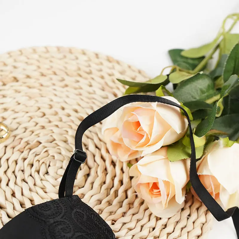 Black Lace Bra with Steel Ring Cup for Women — feature 13