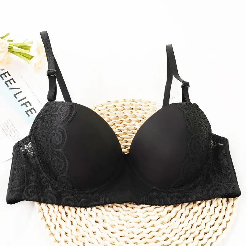 Black Lace Bra with Steel Ring Cup for Women — feature 5