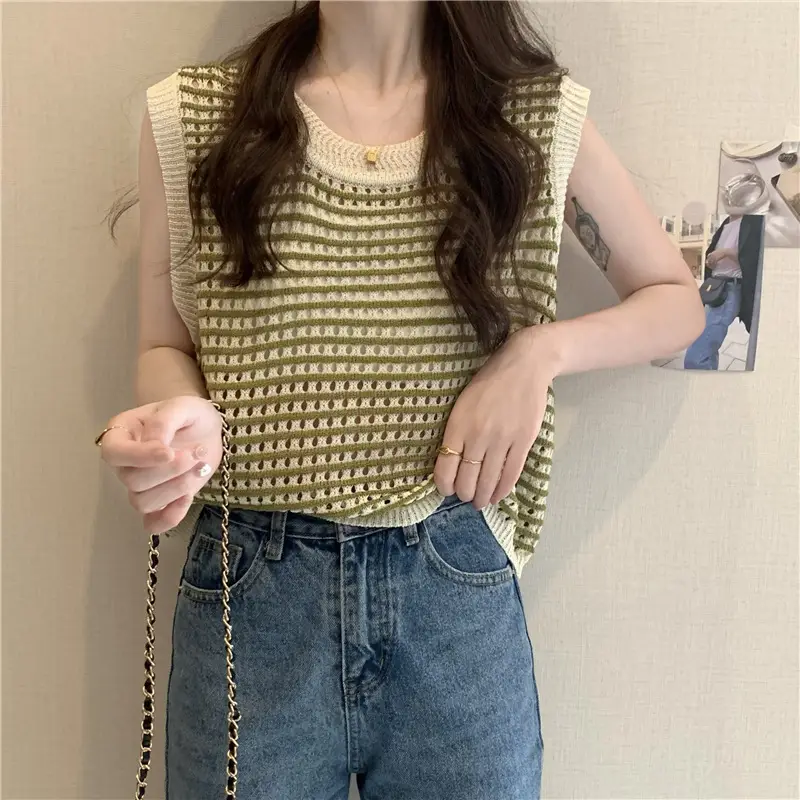 2025 Striped Hollow Knit Vest for Women - Image 5