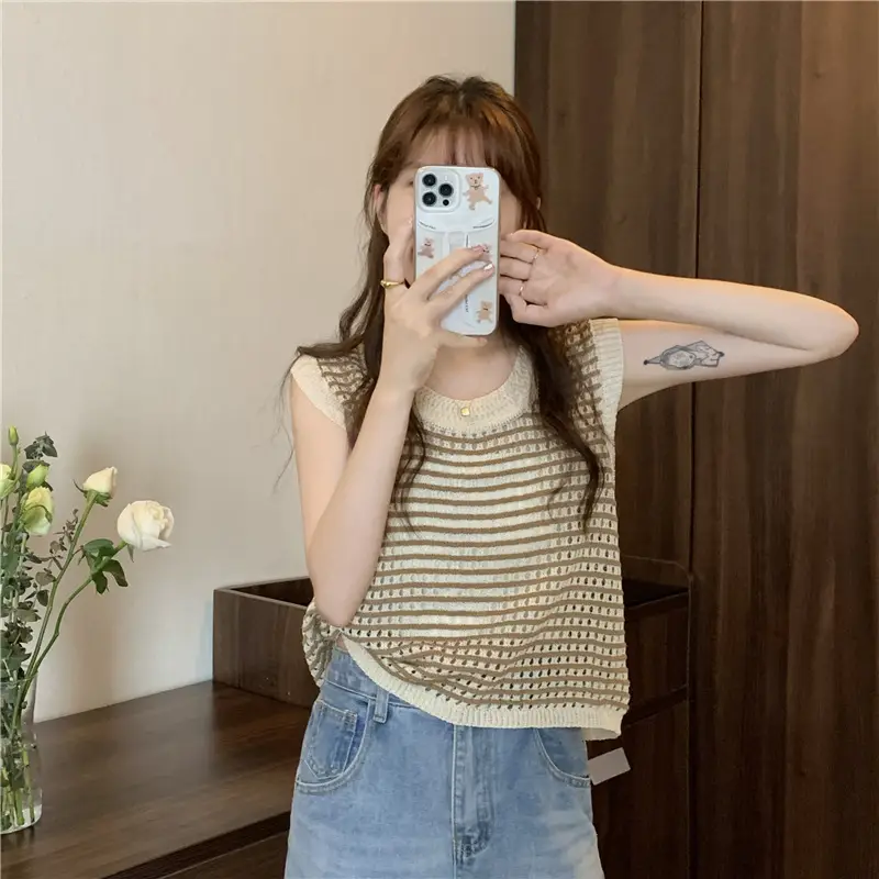 2025 Striped Hollow Knit Vest for Women - Image 6