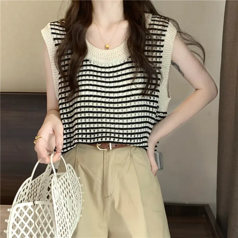 2025 Striped Hollow Knit Vest for Women - Image 7