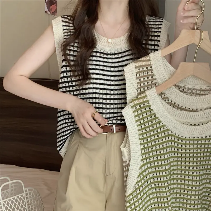 2025 Striped Hollow Knit Vest for Women — feature 1