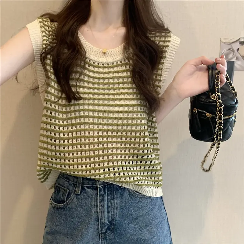 2025 Striped Hollow Knit Vest for Women — feature 10