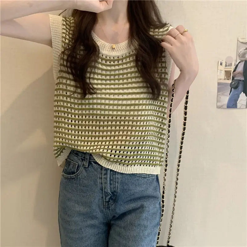 2025 Striped Hollow Knit Vest for Women — feature 12