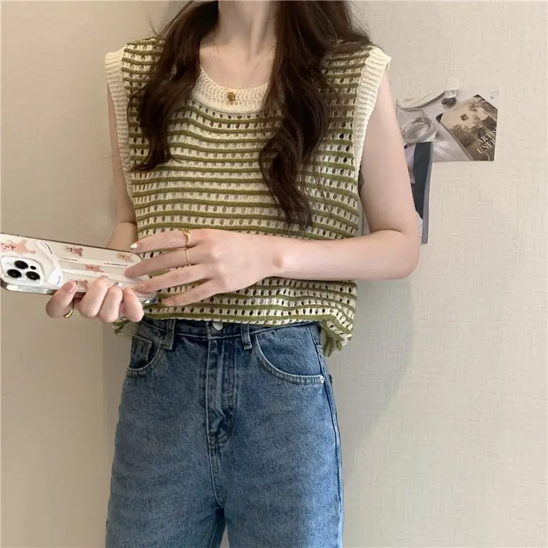 2025 Striped Hollow Knit Vest for Women — feature 13