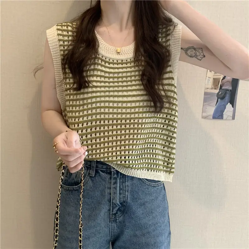 2025 Striped Hollow Knit Vest for Women — feature 14