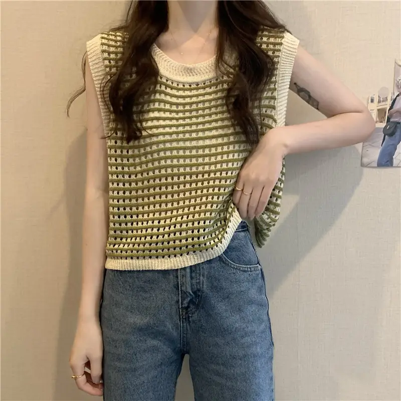 2025 Striped Hollow Knit Vest for Women — feature 16