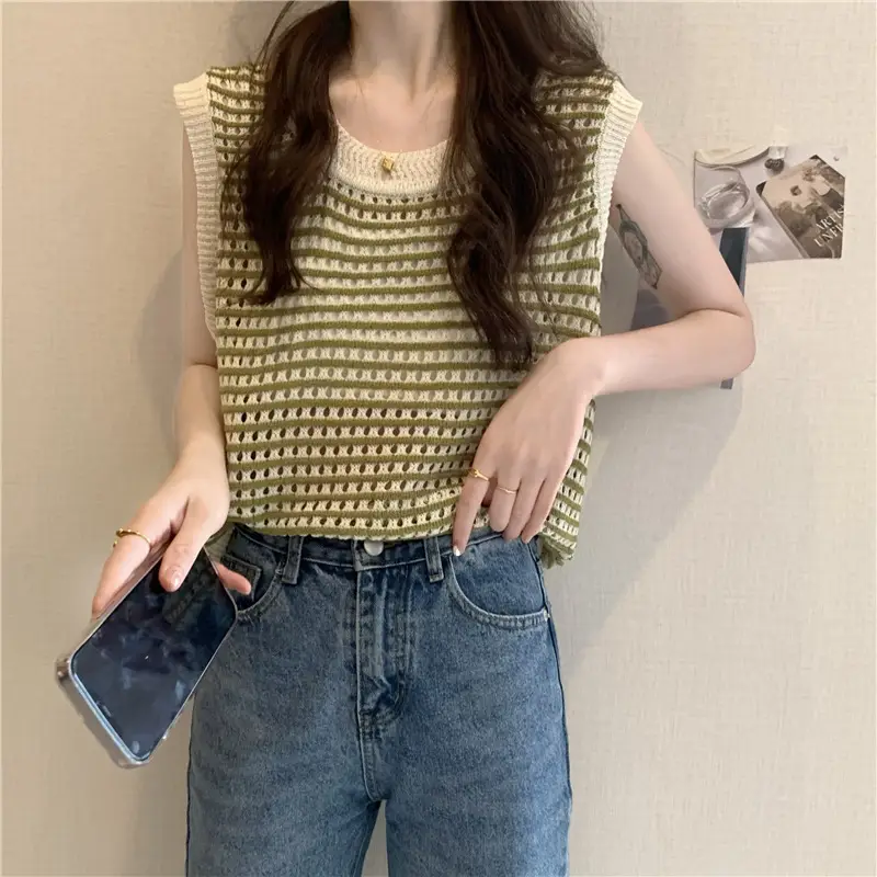 2025 Striped Hollow Knit Vest for Women — feature 17