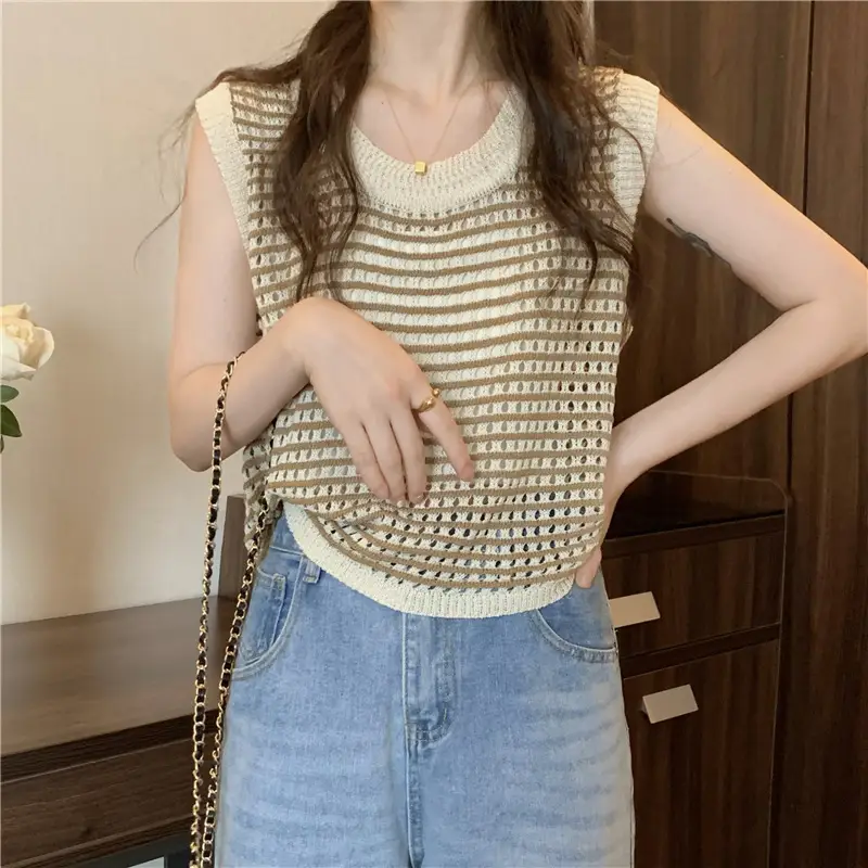 2025 Striped Hollow Knit Vest for Women — feature 19