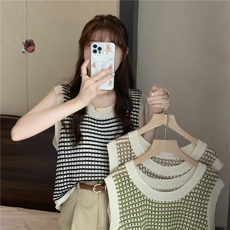 2025 Striped Hollow Knit Vest for Women — feature 2