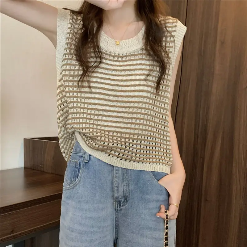 2025 Striped Hollow Knit Vest for Women — feature 20