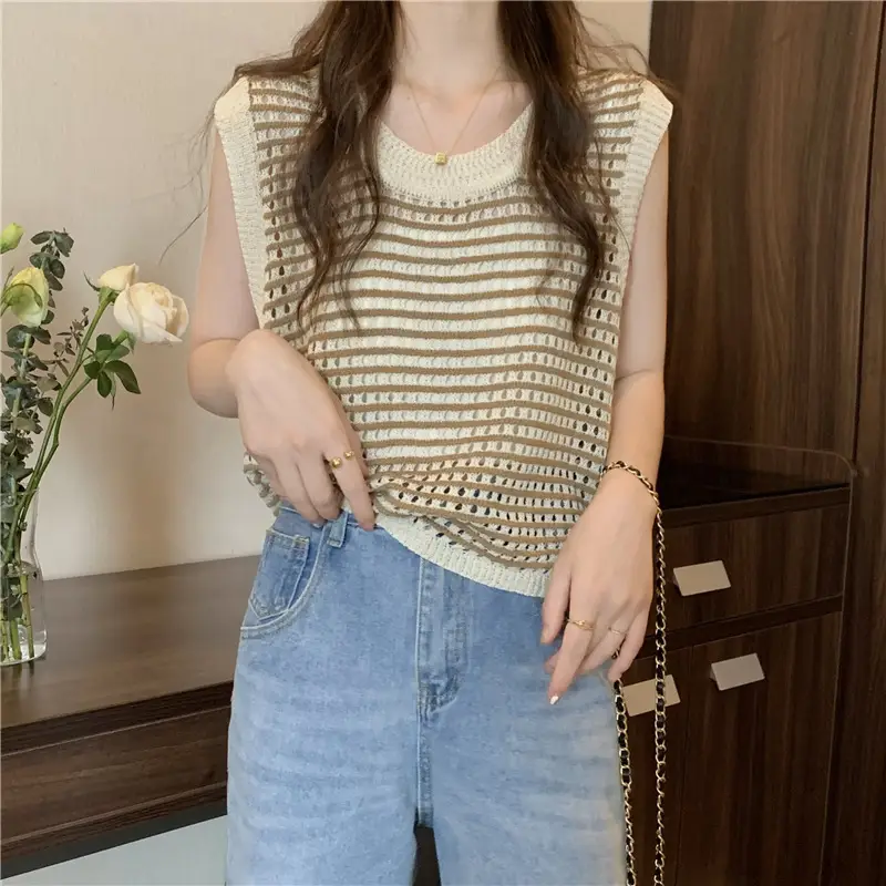 2025 Striped Hollow Knit Vest for Women — feature 21