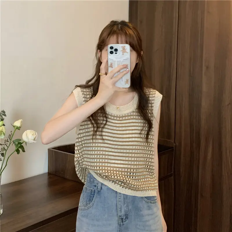 2025 Striped Hollow Knit Vest for Women — feature 22