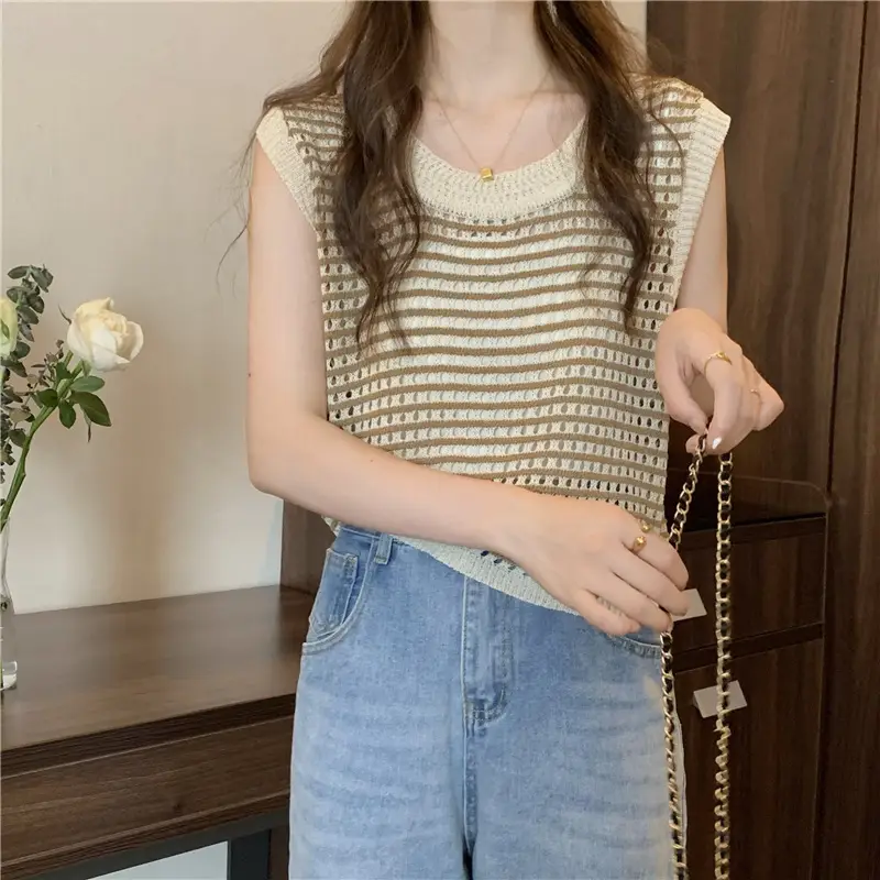 2025 Striped Hollow Knit Vest for Women — feature 23