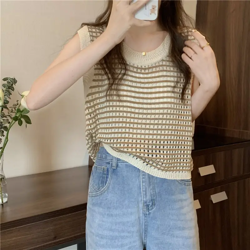 2025 Striped Hollow Knit Vest for Women — feature 24