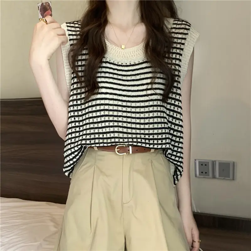 2025 Striped Hollow Knit Vest for Women — feature 3