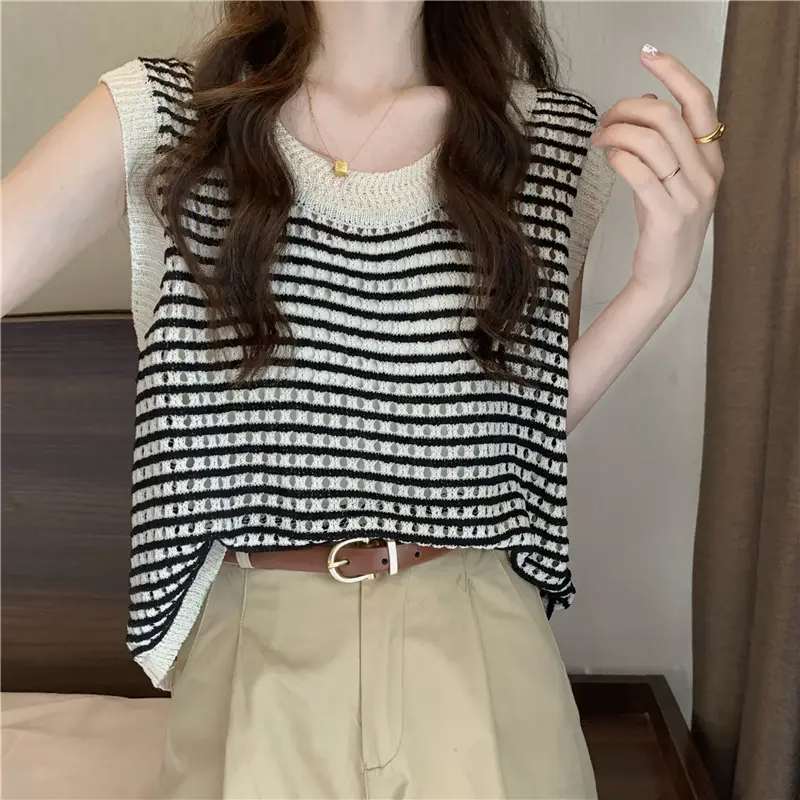 2025 Striped Hollow Knit Vest for Women — feature 5