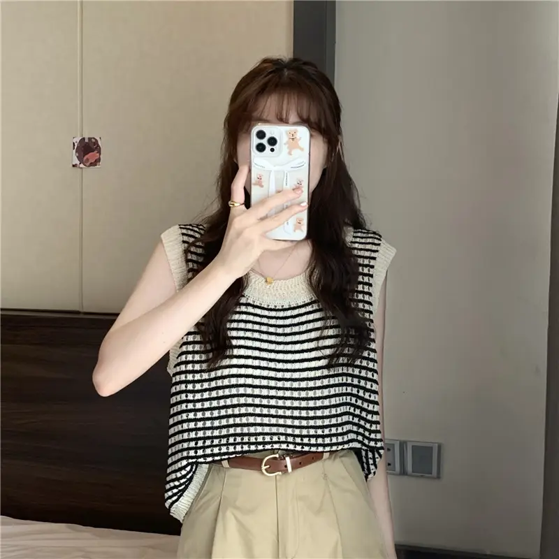 2025 Striped Hollow Knit Vest for Women — feature 7