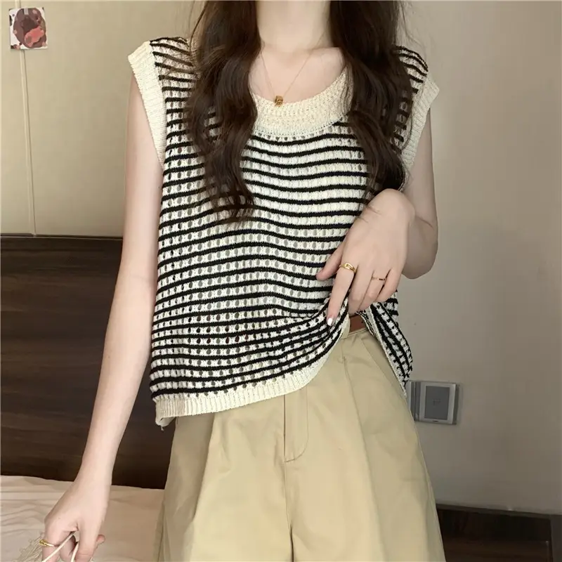 2025 Striped Hollow Knit Vest for Women — feature 8