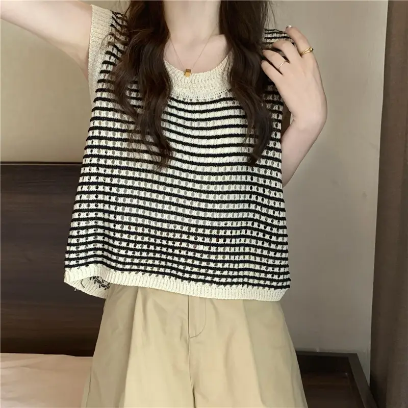 2025 Striped Hollow Knit Vest for Women — feature 9