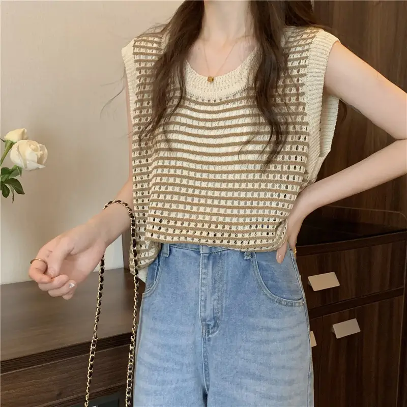 2025 Striped Hollow Knit Vest for Women - Image 2