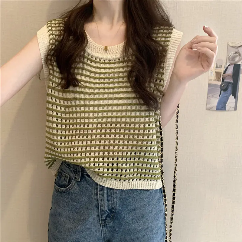 2025 Striped Hollow Knit Vest for Women - Image 3