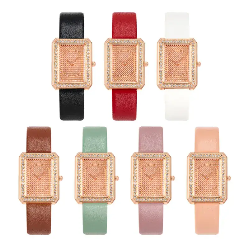Women's Rectangular Gypsophila Diamond Watch with Green Belt - Image 8