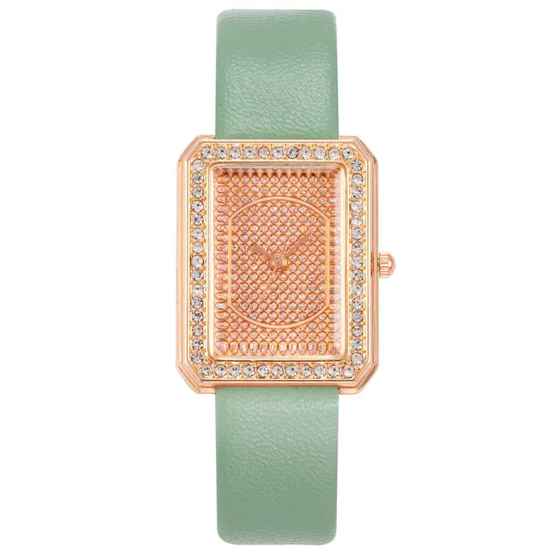Women's Rectangular Gypsophila Diamond Watch with Green Belt - Image 4