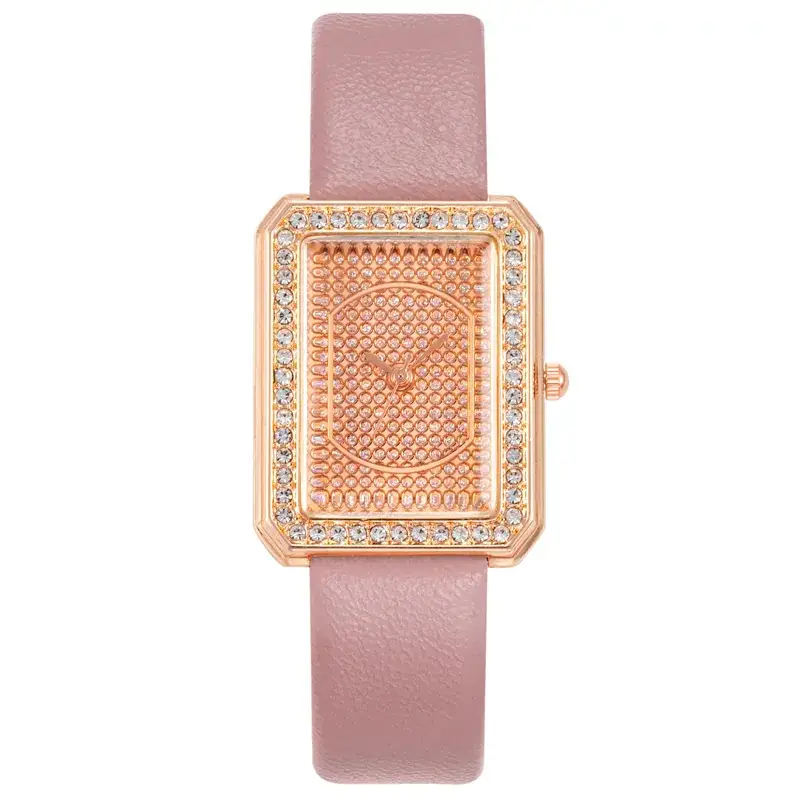 Women's Rectangular Gypsophila Diamond Watch with Green Belt - Image 7