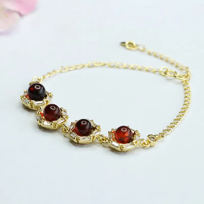 Guan Yu Natural Amber Bracelet Gold Chain for Women — feature 6