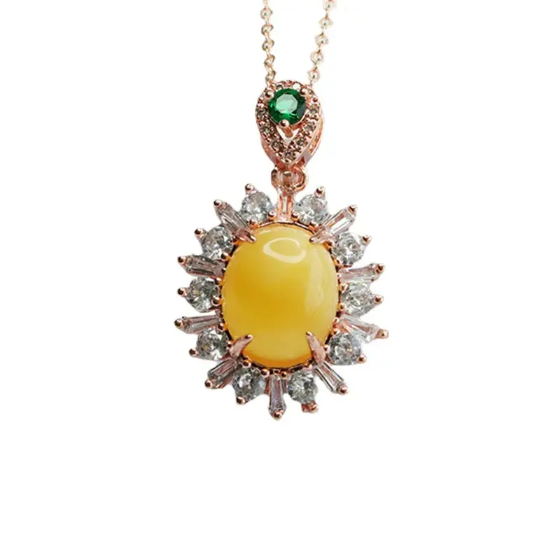 Guan Yu Yellow Amber Necklace with Crystal Set