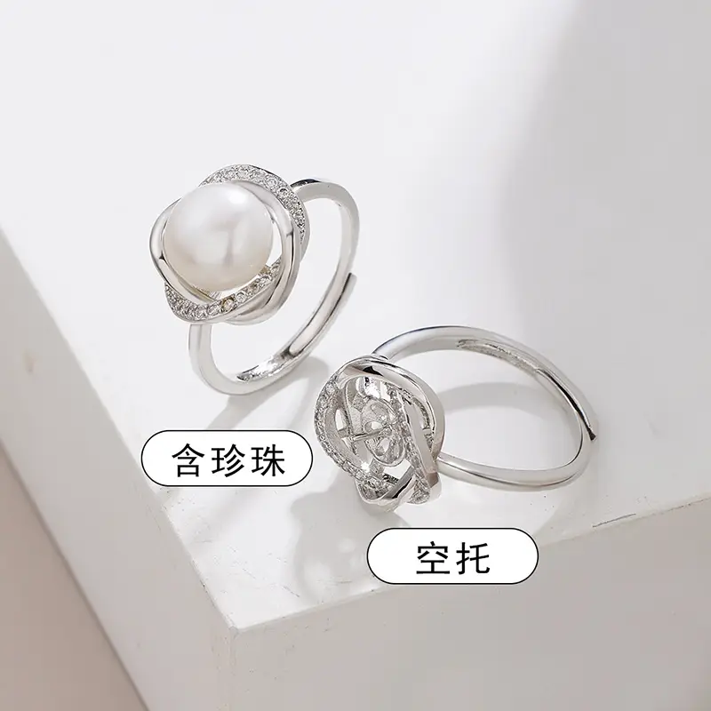 Gold Pearl Ring with Zircon Set for Women - Image 2